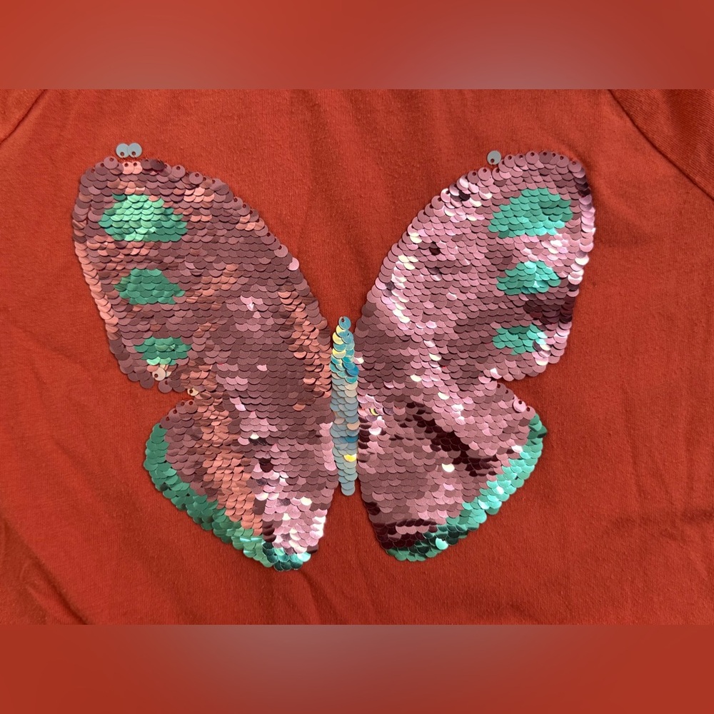 Cat & Jack Coral Short-Sleeve Tee with Sequin Butterfly - Picture 4 of 10
